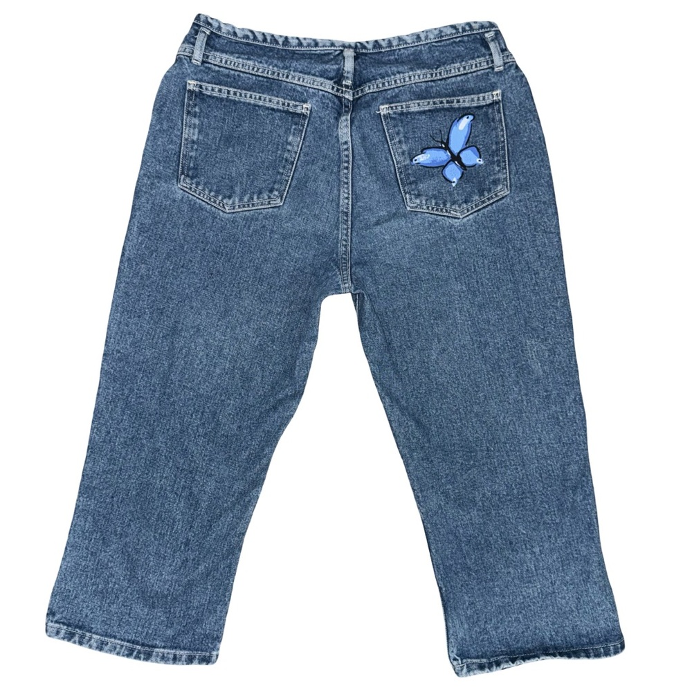 Vintage Y2K Butterfly Graphic Button Fly Capri Denim Jeans Low Rise Size 11 - Picture 4 of 10